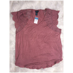 Dusty Rose Lace Capped Shirt 1X